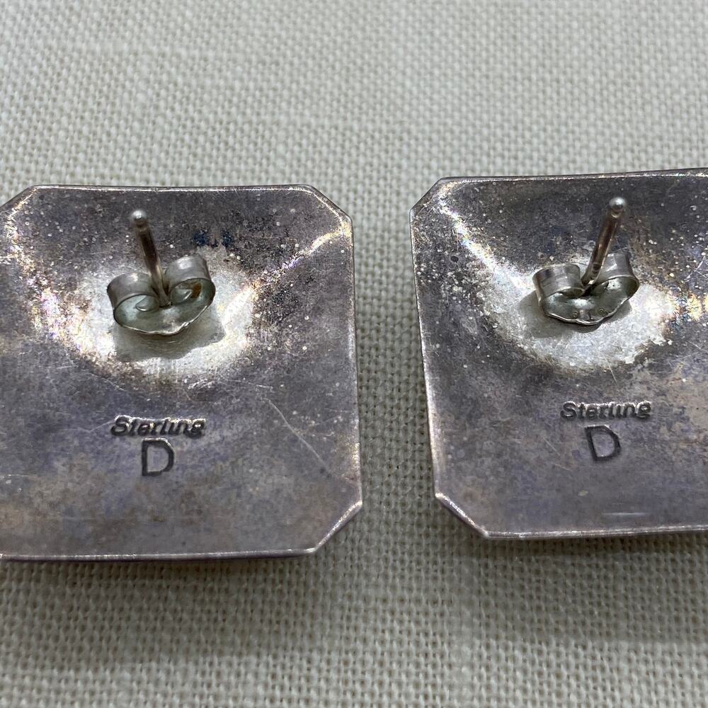 Vintage Rita Dawes Navajo EARRINGS Sterling Inlay - Picture 6 of 6